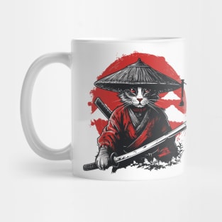 Retro Samurai Cat Katana Sunset Ninja Cat Warrior Cat Japanese Art Mug